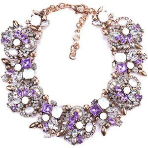 Bib Statement Necklace Colorful Glass Crystal Collar Choker Necklace for Women